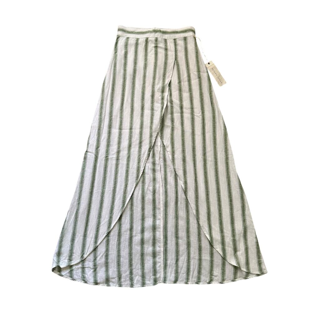 Happy x Nature white & green striped hi-low maxi skirt size 0 NWT